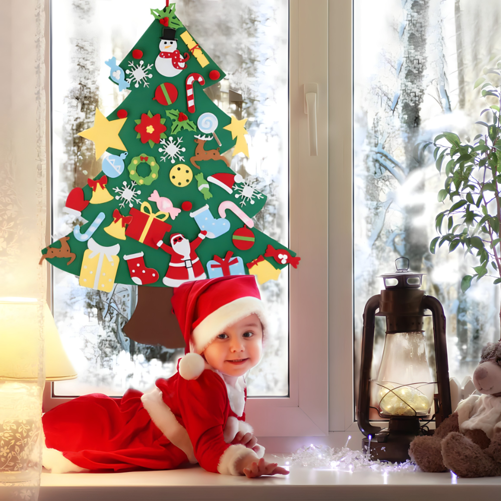 Novogodisnja jelka od filca za zid sa 26 ukrasa koji se lepe - rs-mangoshop.com