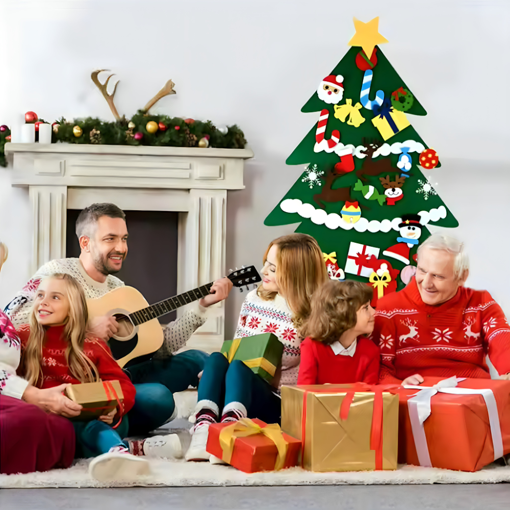 Novogodisnja jelka od filca za zid sa 26 ukrasa koji se lepe - rs-mangoshop.com