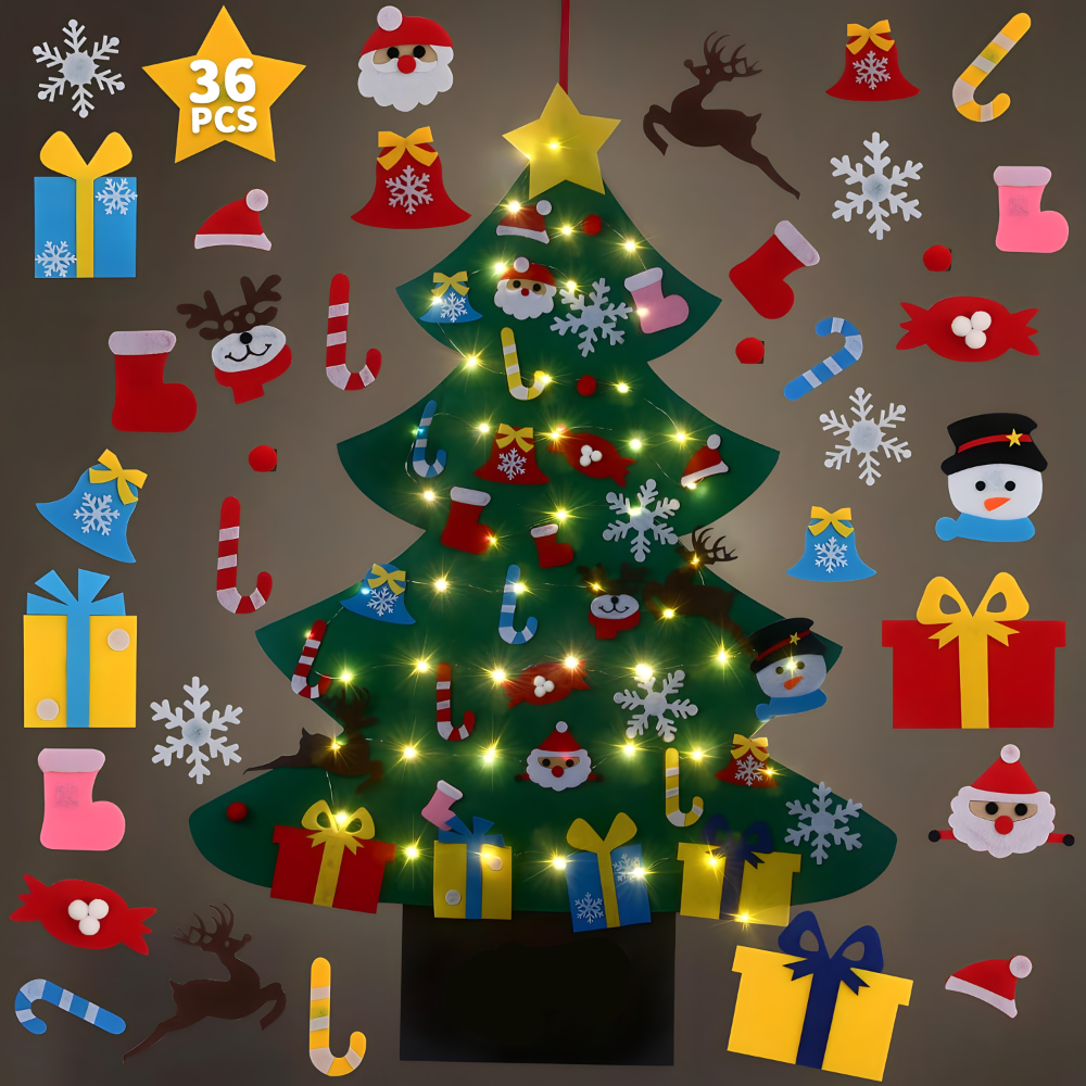 Novogodisnja jelka od filca za zid sa 26 ukrasa koji se lepe - rs-mangoshop.com