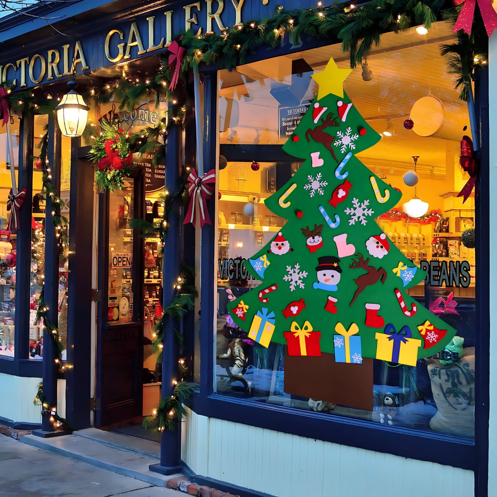 Novogodisnja jelka od filca za zid sa 26 ukrasa koji se lepe - rs-mangoshop.com